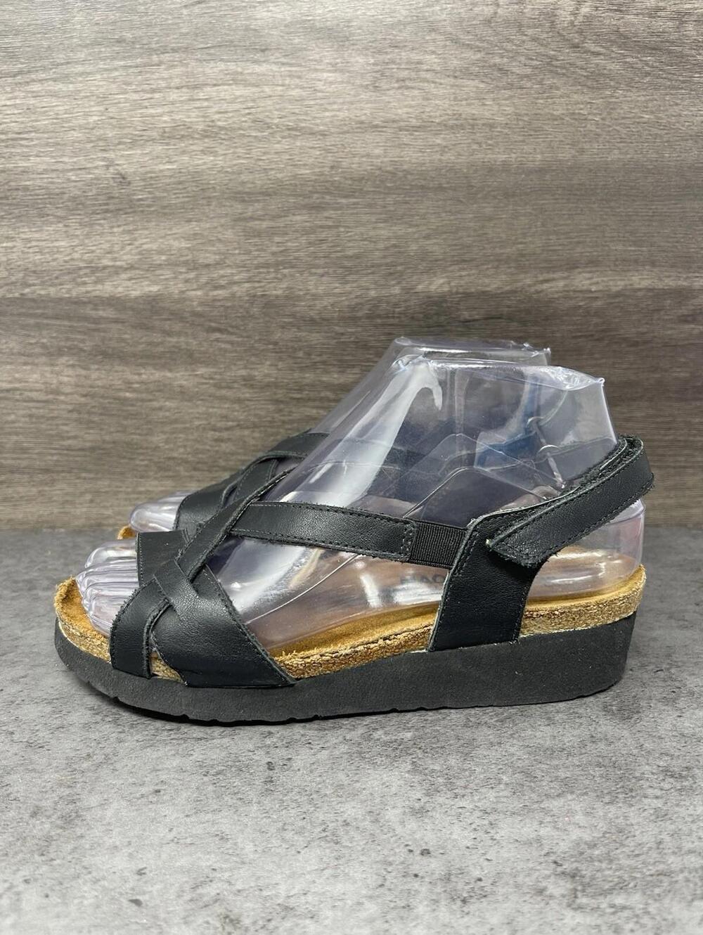 NAOT Sandals Womens Size 6 (36) Black Strap Wedge Walking